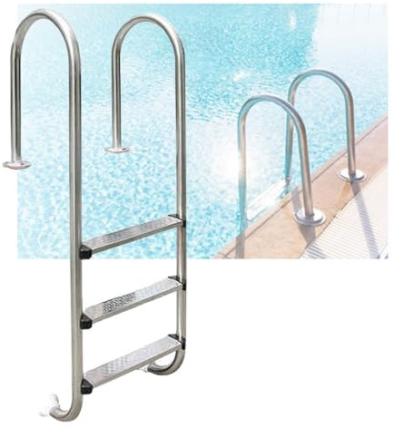 Swimming Pool Ladder, Heavy Duty Pool Step 3 Steps,Stainless Steel Swimming Pool Step for Indoor Pool Outdoor Pool Water Park Fish Pond(Pre-buried,3-Steps1.0mm)