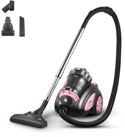 Swan x Lynsey SC15817QOC Cylinder Multi-Cyclonic Pets Vacuum Cleaner with HEPA Filter, 2 Litre Dust Tank, Upholstery Brush, Crevice Tool, Floorhead Brush and Turbo Pet Tool, 6m Cord, Pink