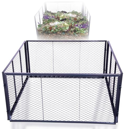 Novatool Compostiera da giardino in metallo, 100 x 100 x 100 cm, con spina espandibile, compostiera metallica verniciata a polvere con volume di 1000 litri, griglia per compost