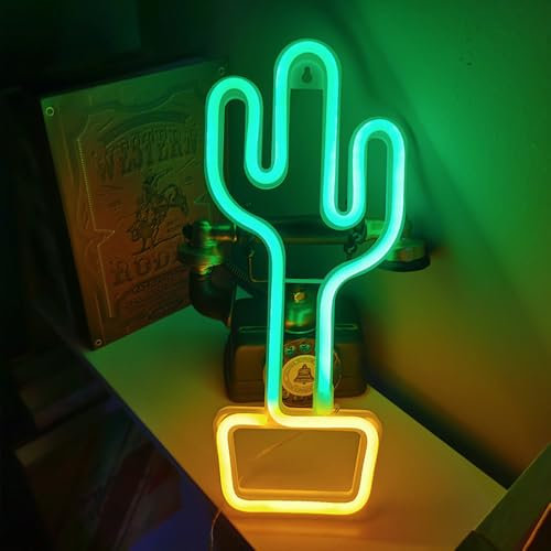Kaktus-Neonschild, LED-Kaktusförmige Neonschilder, Licht mit Halterung, Tischdekoration, Nachtlampe mit batteriebetrieben/USB-Neonlichtern für Heimdekoration, Familie, Geburtstag, Urlaub, Hochzeit