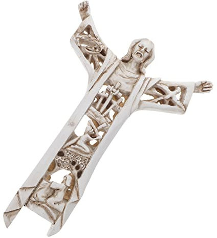 Vaguelly Figura De Jesús Para Colgar La Pared Cruz Católica De Decoración De Cruz De Resina Textura De Madera Adorno Religioso Para Iglesias