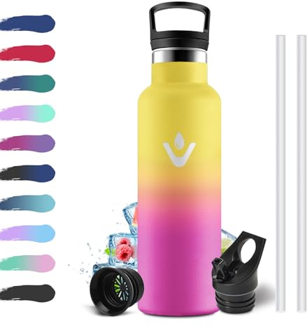 Botella Agua Acero Inoxidable 500ml, Cantimplora Termica con Pajita, Aislamiento al Vacío de Doble Pared, sin BPA, a Prueba de Fugas, Cantimplora Reutilizable para Oficina, Camping, Guardería