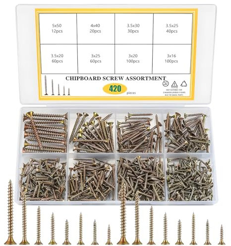 Wood Screws, 420 Pcs Zinc Countersunk Self Tapping Screws, Assortment Countersunk Screw Set for DIY Furniture Repairs