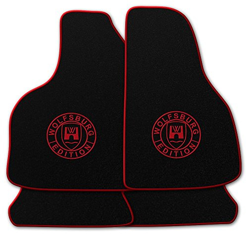 AUTOTEPPICH-Stylers NF100 Schwarze Fußmatten passend für VW T-ROC A1 ab 2017- mit Logo Wolfsburg Edition WOB und Rand in rot