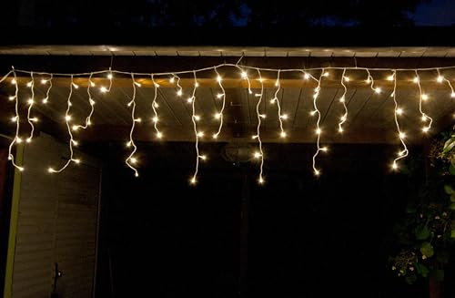 Star-Max LED Eisregen Lichterkette 12 m mit 480 warmweißen LEDs - 120 Stränge, Timer, weißes Kabel, IP44 Außenbeleuchtung