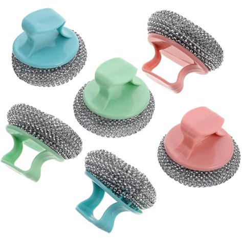 DECOMELODY 6 Piezas Bolas Inoxidable para Limpieza de Cocina Estropajo Desmontable con Mango Ergonómico Esponja Metálica Resistente para Ollas Antiadherentes Hierro y Sartenes Uso Doméstico