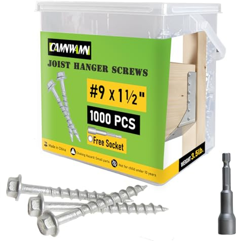 1000 pcs Connector Screws #9 x 1-1/2, Replace 9112R500 and 10D Nail, 1/4 Hex Drive Heavy-Duty Joist Hanger Screws for Decking,Framing Connections,1500 Hours Salt Spray Test, Mechanical Galvanized