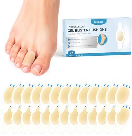 Gel-Blasenpflaster für Füße, Sumiwish 26 Stück Blasenpflaster für Fersen, Hydrokolloid-Pflaster zur Vorbeugung und Heilung, wasserfest – Zehen-Packung