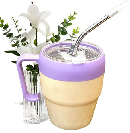 Verre À Boire Avec Paille Et Couvercle | Tasse à Milkshake avec Lettres Imprimées | Tasse à Paille Antifuite avec Poignée pour Pique-nique Camping Mariage Voyage Cuisine,Pour Extérieur Camping Pique-N
