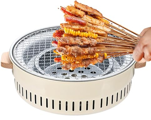 Barbacoas de carbón, 32 centímetros, quemador antiadherente portátil, barbacoas para carbón vegetal, para barbacoa de mesa, carne, cocina al aire libre, terraza, balcón, camping y principiantes