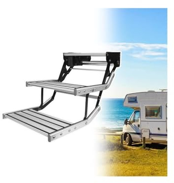 Elektrische, ausklappbare Trittstufe mit LED-Beleuchtung – 200 kg, eloxiert, for Wohnmobile und Camper(Layermanual)