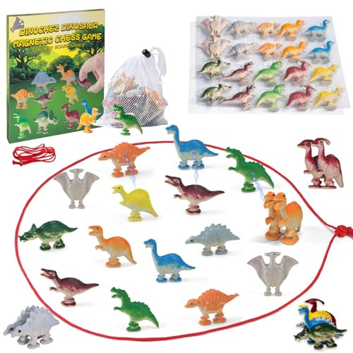 Dinosaurier Magnetspiel, Dinosaurier Magnetisches Schachspiel | Tragbar Magnet Spiel Denkspiel, Partyspiele für Erwachsene Familientreffen, Ostern Geschenke