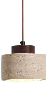 COSRUB Lampada a Sospensione in Travertino Giallo Cilindrico, Lampadario Sospeso in Pietra Stile Giapponese con Dettaglio in Legno per Camera o Isola Cucina Lampadario(Walnut,10cm/3.93in)