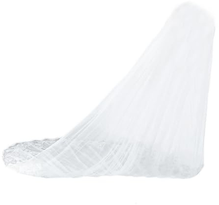 FRCOLOR Long Bridal Veil 4m Single Layer Lace Tulle Floor-length Wedding Dress Veil for Bride Cathedral Chapel Ceremony