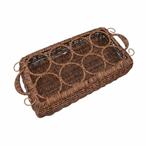 rockible Porta Latas de Mimbre Tejido Resistente Cesta Rectangular de Mimbre con Asa Almacenamiento del Hogar, Organizador de Vasos de Vientre Grande con 8 Agujeros, Color Negro Floral
