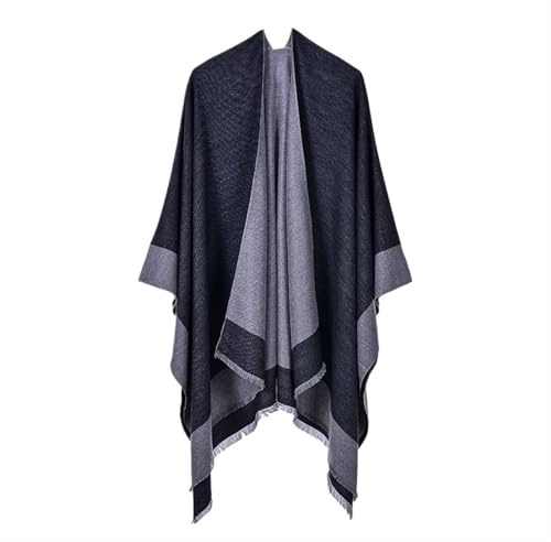 ATEUXOL Stickad poncho för kvinnor, vinterponcho för kvinnor, kepsar, halsduk, kashmirimitation, damhalsdukar, varma sjalar, kuvert, ponchos för, Bufanda Mujer halsduk, 4-svart, Ett Storlek