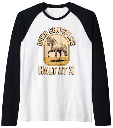 Down Centerline and Halt at X Dressage Equestrian Raglan Baseball Tee