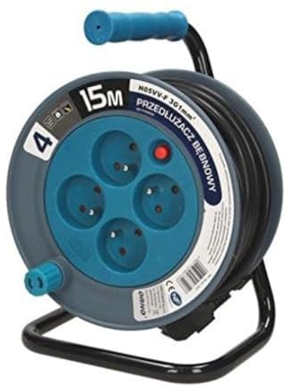 Orno AE-1339/T Mini Tambor De Cable 15m con 4 tomas de corriente, soporte de metal y protección térmica (French) (Azul)
