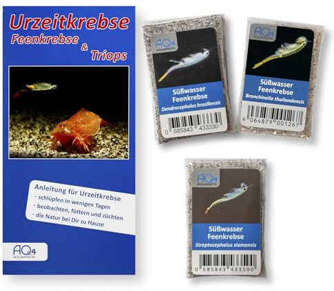 Süßwasser-Feenkrebs je ca. 1000 Urzeitkrebs-Eier im 3er Set, getrennt verpackt - plus Anleitung - Brasilianische, Thailändische und Siam Feenkrebse