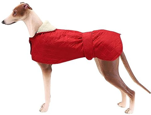Geyecete - Windhund Warmer wintermantel, Hundemantel mit Dickes Steppfutter, verstellbaren Outdoor Hundejacke mit Geschirr Loch für mittel große Windhunde Whippet Lurcher Saluki -Rot-XXXL