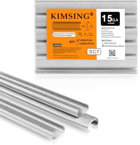 SC7 15GA Edelstahl C-Ring Klammern 19x24mm 1000 St. für Zäune & Käfige | 304 Edelstahl 19mm Innen-24mm Außenkrone, 4,8-8mm Verschluss, für 15GA C-Ringzangen, Tierkäfige & Autositze