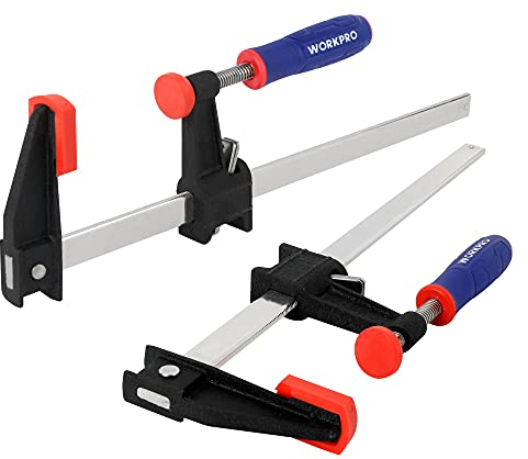 WORKPRO Schraubzwingen Set 2 Stück, Spannweite 300mm Quick Release, Spannkraft 272kg, Maultiefe 80mm aus Stahl und Nylon,für präzises Fixieren