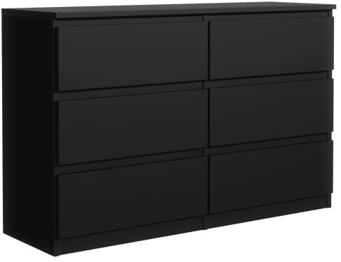 Elegant och rymlig byrå med 6 lådor, 120 cm (svart), mått: 120 x 38 x 78 cm