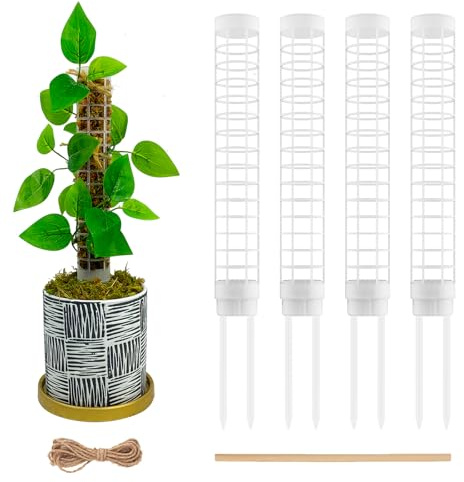 Moss Pole,Small Moss Pole Monstera Plant Support,Plastic Moss Pole for Plants Indoor and Climbing Plants-Mighty Plant Support. (White,4)