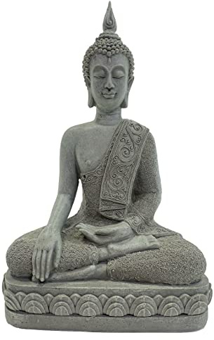 BUSDUGA 2894 Buddha sitzend auf Sockel grau 38cm Statue Feng Shui Steinoptik