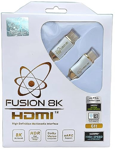 Fusion8K Cable HDMI 2.1 blanco de 6 pies – Certificado 48Gbps 8K @60Hz 4K @120Hz 10K | HDR Dolby Vision eARC | Cable trenzado para PS5, Xbox Series X, Apple TV 4K