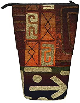 Telescopic Pencil Case,African Digital Print Motif Stand Pencil Holder with Zipper Makeup Bag Pencil Pouch Pen Bag
