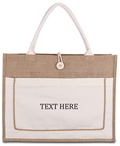 Sinseike Personalisierte Jute Einkaufstaschen Bestickt Text,Jute Strandtasche mit Ihr Wunschtext,Wiederverwendbare Natürliche Jutetaschen