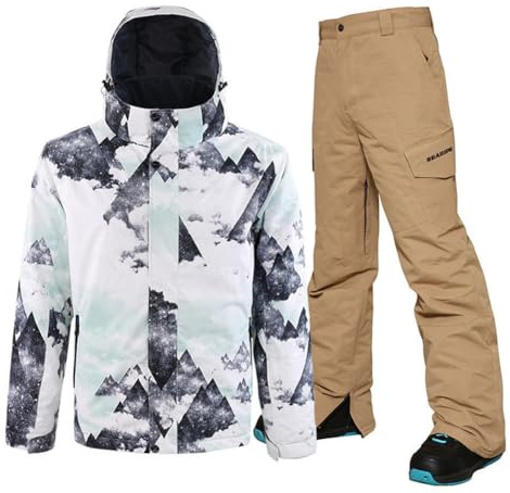 HOTIAN Ensemble veste et pantalon de ski pour homme - Combinaison de snowboard imperméable - Vestes de neige d'hiver coupe-vent pour la montagne, XL