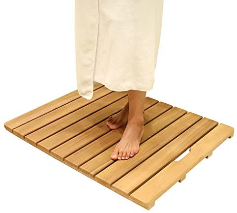 Zhaomi Tapis de Pédale en Bois,Tapis de Bain en Bois Naturel,Caillebotis de Douche,Tapis Antidérapant,Design à Lattes,avec Bouchons en Caoutchouc à La Base,Personnalisable (140x70cm/55x28in)