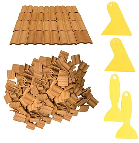 Cayway 300 Stück Miniatur Dachziegel Mosaic Steinbaukasten Mini Rote Dachziegel Mini Scale Ziegel für DIY Ziegel Diorama Fairy Garten Dekoration (Style 1)