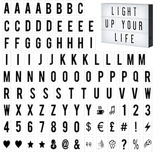 CYNNXIA 104 PCS Cinema Light Box Letters LED Light Box Replacement Letters Black Light up Board Letters, Numbers, Symbols for A3 A4 A5 Message Board Decoration,65x35mm (LED Light Box is NOT included)