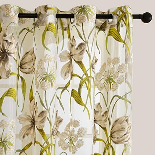 NARENDRA Gardinen für Wohnzimmer, Schlafzimmer, Bedruckt, dekorative Vorhänge, Tüll, für Fensterbehandlungen, Voile-Blume, B250 x H270 cm, Plissee-Zugband