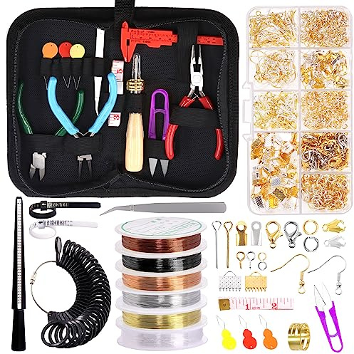 Swpeet Kit di forniture per la creazione di gioielli da 949 pezzi con strumenti per la creazione di gioielli, 3 tipi di pinze per gioielli, 6 fili colorati per gioielli e 20 stili di risultati di