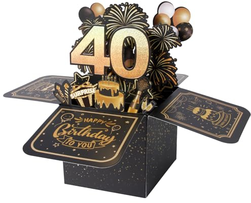 BOFUNX Geburtstag Karte zum 40. Geburtstag Pop up 3D Happy Birthday Grußkarte Geburtstagskarte Kreative Geburtstagsgeschenk für Familie und Freunden