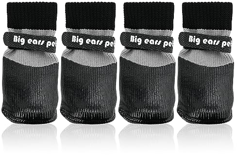 Hundeschuhe Pfotenschutz,4 Stück wasserdichte Hundeschuhe,Anti-Rutsch Outdoor Hundeschnee Stiefel,Verstellbar Weich Atmungsaktiv Regenschuhe für Große,Mittlere und Kleine Hunde,Schwarz (S)