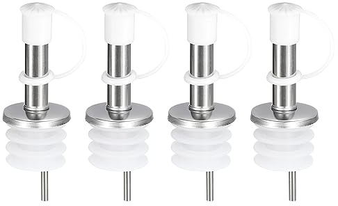 sourcing map Stainless Steel Bottle Pourers, 4Pcs Olive Oil Spout with Rubber Dust Caps, Wine Pourers Liquor Pour Spouts for Wine Liquor Coffee Vinegar Bottles (White)