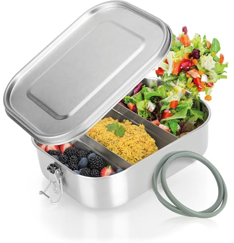 Robin Goods® Lunch-Box aus Edelstahl | Frischhaltedose mit herausnehmbaren Trennsteg - auslaufsicher durch Silikondichtung - Aufbewahrungsbox 1400ml