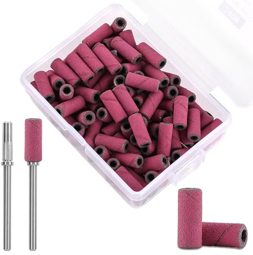 C12rtive 100 st 3 mm små slipband och 2 st små dorn bit-slipband för nagelborr, 240# uppgradering 3 mm mini slipband för professionella manikyr och pedikyr med rostfritt stålskaft