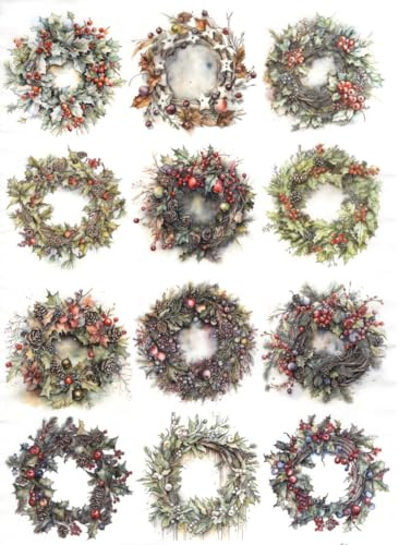 Zita´s Creative Reispapier A3 - Winter Wreaths small - Motiv-Strohseide, Strohseidenpapier, Decoupage Papier