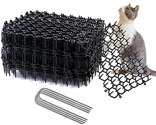 Hywean Hsafe 20 Stück 15.5cm*20 cm Katzenschutzmatte Dornengitter mit Spitzen mit 20 Nägeln für den Garten, Hundematte, Dornengitter Tier-Barriere, Kunststoff Netz für Wildtiere