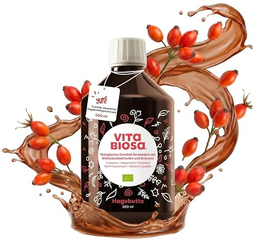 Vita Biosa Hagebutte - würzig sauer im Geschmack - 100% kontrolliert biologisch - 8 Stämme natürlicher Milchsäurebakterien - Extrakt aus 19 verschiedenen Kräutern (500ml)