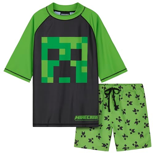 Minecraft Swimsuit Set Boys 2 Piece Creeper Swimming Costume Boys Swimming Shorts Rash Vest Pool Beach Holiday Essentials