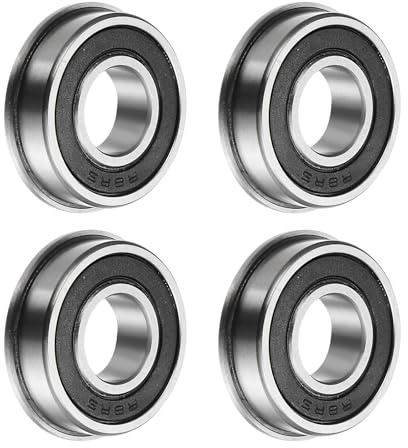 sourcing map FR8-2RS Flanged Ball Bearing, 4pcs 1/2 x 1 1/8 x 5/16 Chrome Steel Double Sealed ABEC1 Flange Bearings