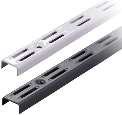 BOOMET Wandschienen 2-reihig Anthrazit 150cm 4 Stück · 2 Farben · Regalschienen für Regalträger/Wandregal · Regalbodenträger aus Stahl · pulverbeschichtet · Einfache Montage