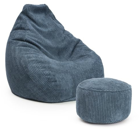 Lumaland Relax Set Cord – Sitzsack Giant + Pouf | Besser als Sofa, Sessel & Co. | XXL Bean Bag + Sitzpouf Hocker mit Füllung (EPS Perlen) für Indoor | Bodensofa für Wohnzimmer, Schlafzimmer & Gaming